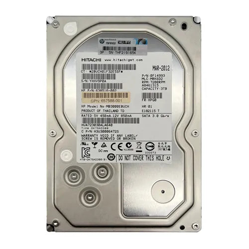657588-001 HP 3TB 7200RPM SATA 6Gb/s 64MB Cache Hot Swappable 3.5-inch Midline Hard Drive with Tray for ProLiant Server