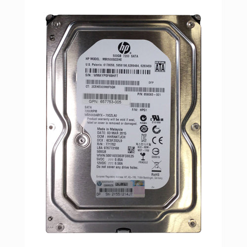 657753-005 HP 500GB 7200RPM SATA 6Gb/s LFF Hot-Pluggable 3.5-inch Midline Hard Drive