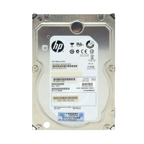 657753-007 HP 4TB 7200RPM SATA 6Gb/s Hot-Swappable 512n 3.5-inch Midline Hard Drive for ProLiant Servers
