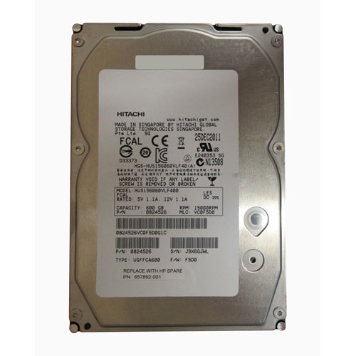 657892-001 HP 600GB 15000RPM Fibre Channel 4Gb/s 64MB Cache Hot-Pluggable Dual Port LFF 3.5-inch Hard Drive for 3PAR StoreServ