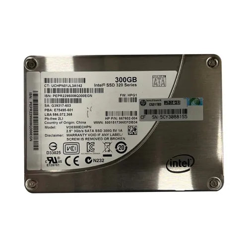 667602-004 HP 320 Series 300GB Multi-Level Cell SATA 3Gb/s Hot-Pluggable SFF 2.5-Inch Solid State Drive for ProLiant Servers