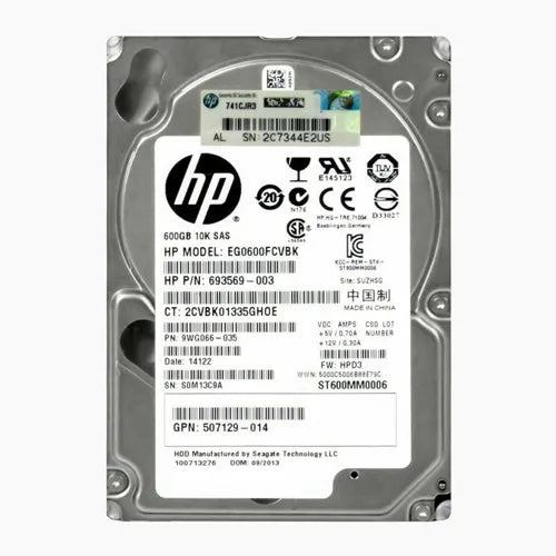 693569-003 HP 600GB 10000RPM SAS 6Gb/s NHP Hot-Swappable Dual Port SFF 2.5-inch Hard Drive with Tray for ProLiant Server