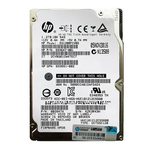 693647-001 HP 1.2TB 10000RPM SAS 6Gb/s Hot-Pluggable (512n) SFF 2.5-inch Enterprise Hard Drive with Smart Carrier for Gen8/9 ProLiant Server