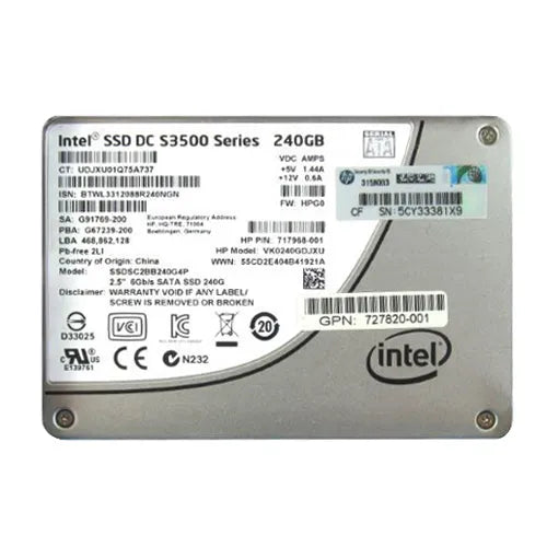 717968-001 HP 240GB SATA 6Gb/s Hot-Pluggable 3.5-Inch Hybrid Solid State Drive for ProLiant Servers