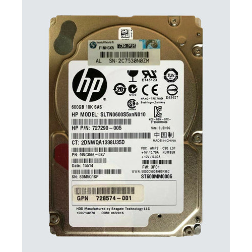 727290-005 HP 600GB 10000RPM SAS-2 6Gb/s 64MB Cache Hot-Swappable SFF 2.5-Inch Hard Drive