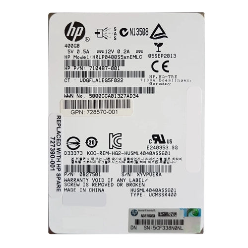 727390-001 HP 400GB SAS 6Gb/s 2.5-inch Solid State Drive