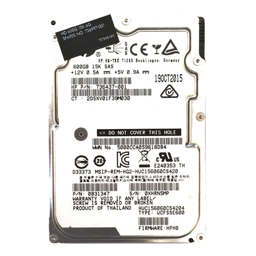 736997-001 HP 600GB 15000RPM SAS 12Gb/s 128MB Cache SFF 2.5-inch Hard Drive