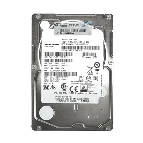 744995-001 HP 300GB 15000RPM SAS 12Gb/s SFF Hot-Pluggable 2.5-inch Hard Drive with Smart Carrier for Gen8 to Gen9 ProLiant Servers