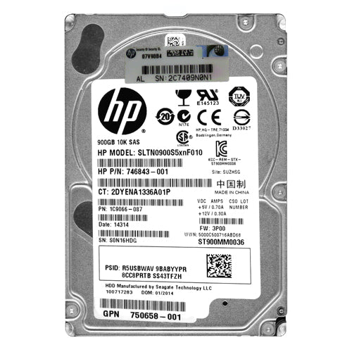 750658-001 HP 900GB 10000RPM SAS 6Gb/s 16MB Cache 2.5-Inch Enterprise Hard Drive