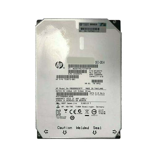 753873-001 HP 6TB 7200RPM SATA 6Gb/s 64MB Cache Hot-Pluggable LFF 3.5-inch Midline Hard Drive with Smart Carrier for Gen8/9 ProLiant Server