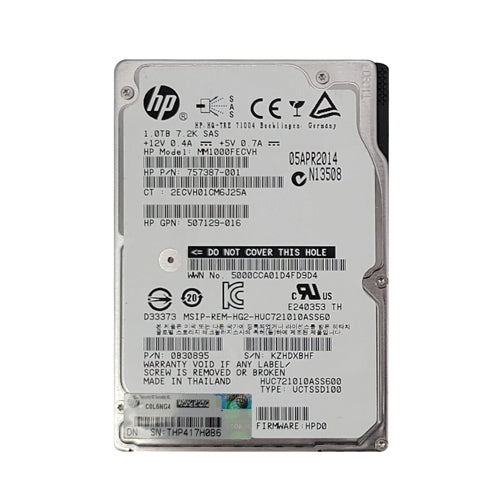 757387-001 HP 1TB 7200RPM SAS 6Gb/s Hot-Pluggable Dual Port SFF 2.5-inch Midline Hard Drive with Tray for Gen1/7 ProLiant Server/Storage Array