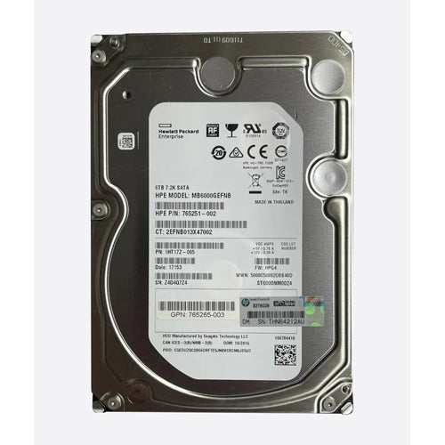 765251-002 HP 6TB 7200RPM SATA 6Gb/s Hot-Pluggable 3.5-inch Midline Hard Drive with Low Profile Carrier for ProLiant Server