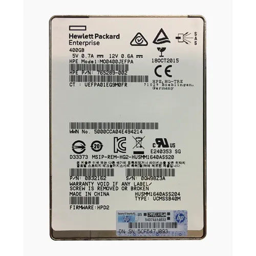 765289-002 HP 400GB SAS 12Gb/s Hot Pluggable Write Intensive Mainstream Endurance SFF 2.5-Inch Solid State Drive with Hot Pluggable Smart Carrier for ProLiant BL660c Gen9