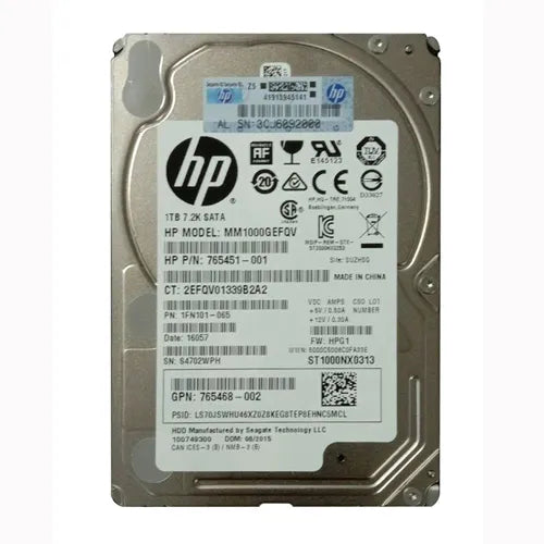 765451-001 HP 1TB 7200RPM SATA 6Gb/s Hot-Swappable (512e) 3.5-Inch Midline Hard Drive for ProLiant Server & Storage Array