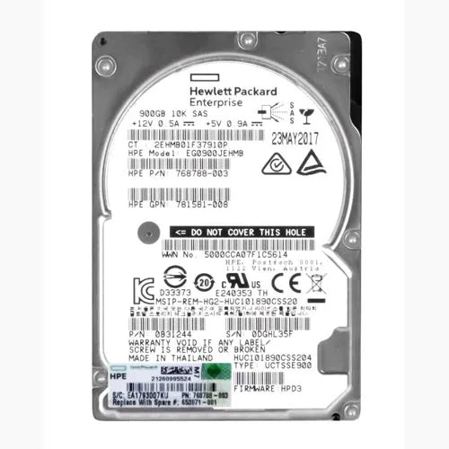 768788-003 HP 900GB 10000RPM SAS 12Gb/s Hot-Pluggable (512n) SFF 2.5-inch Enterprise Hard Drive with Smart Carrier for Gen8/10 ProLiant Server/Storage Array