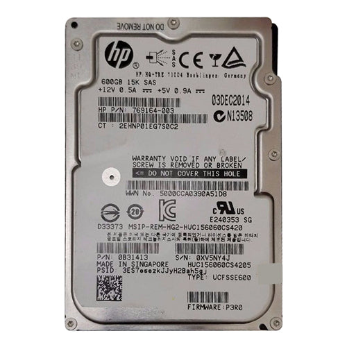 769164-003 HP 600GB 15000RPM SAS 12Gb/s 64MB Cache SFF 2.5-inch Hard Drive for 3PAR StorageServe