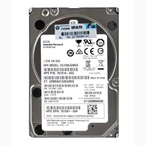 781514-002 HP 1.2TB 10000RPM SAS 12Gb/s 128MB Cache Hot-Swappable SFF 2.5-Inch Hard Drive