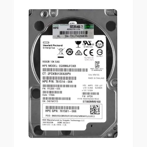 781514-004 HP 900GB 10000RPM SAS 12Gb/s Hot-Pluggable (512n) SFF 2.5-inch Enterprise Hard Drive with Smart Carrier for Gen8/10 ProLiant Server/Storage Array