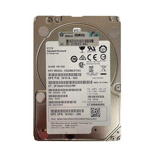 781581-006 HP 300GB 10000RPM SAS 12Gb/s 128MB Cache SFF Hot-Swappable 2.5-inch Hard Drive with Tray