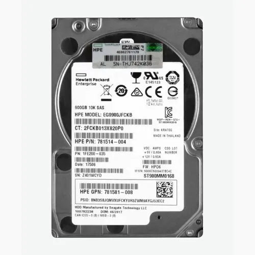 781581-008 HP 900GB 10000RPM SAS 12Gb/s Hot-Pluggable (512n) SFF 2.5-inch Enterprise Hard Drive with Smart Carrier for Gen8/10 ProLiant Server