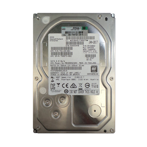 791149-001 HP 4TB 7200RPM SATA 6Gb/s Hot-Pluggable (512e) LFF 3.5-inch Hard Drive with Smart Carrier for Gen8/9 ProLiant Server/Storage Array