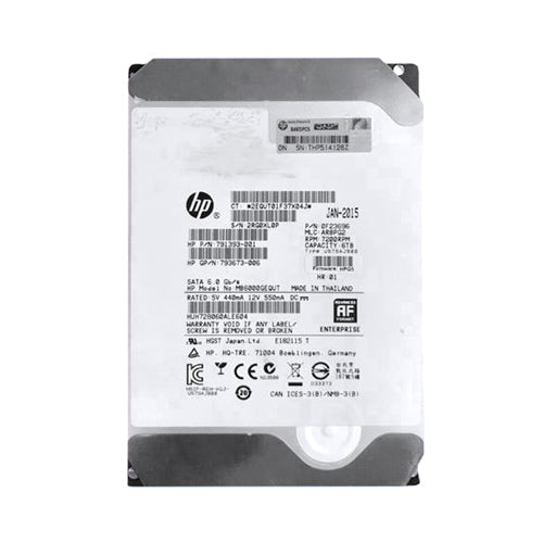 791393-001 HP 6TB 7200RPM SATA 6Gb/s Hot-Pluggable 3.5-inch Hard Drive with Tray for Gen8/9 ProLiant Server