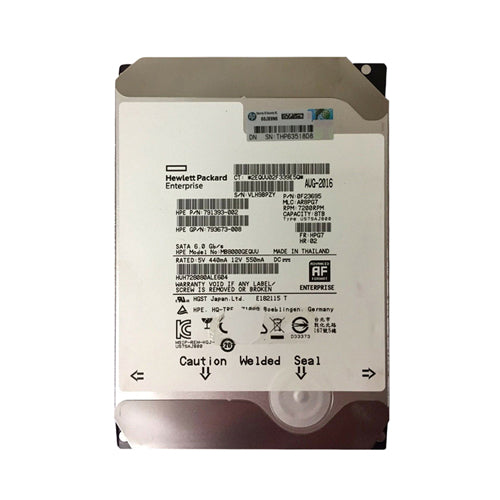 791393-002 HP 8TB 7200RPM SATA 6Gb/s Hot-Swappable 512e 3.5-Inch Midline Hard Drive for ProLiant Servers