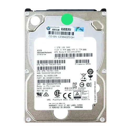 796365-004 HP 1.2TB 10000RPM SAS 12Gb/s Hot-Pluggable SFF 2.5-inch Enterprise Hard Drive with Smart Carrier for Gen8/9 ProLiant Server