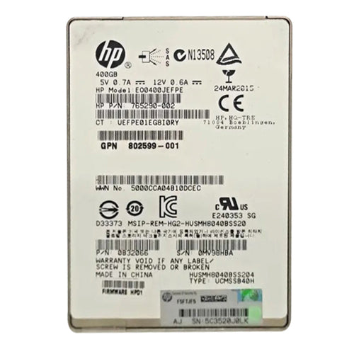 802599-001 HP 400GB SAS 12Gb/s Write Intensive Hot Swappable 2.5-Inch Solid State Drive