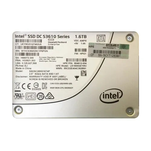 804612-004 HP 1.6TB SATA 6Gb/s Mixed Use-2 Smart Carrier 2.5-Inch Solid State Drive for ProLiant Servers