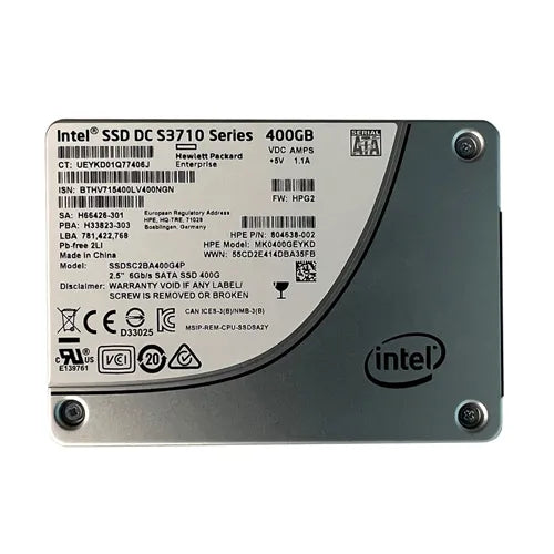 804638-002 HP 400GB Multi-Level Cell SATA 6Gb/s Write Intensive 2.5-Inch Solid State Drive with Hot Pluggable Smart Carrier for ProLiant BL460c Gen10
