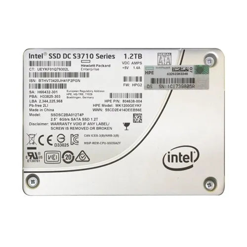 804638-004 HP 1.2TB MLC SATA 6Gb/s Hot Pluggable Write Intensive-2 LFF 3.5-Inch Solid State Drive with Smart Carrier for ProLiant ML110 G9