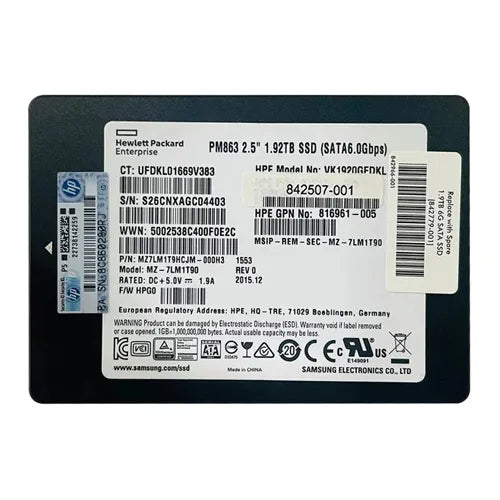 816961-005 HP 1.92TB Triple-Level Cell SATA 6Gb/s Hot Swappable Read Intensive 3.5Inch (SC)C Solid State Drive for GEN8 and GEN9 Servers