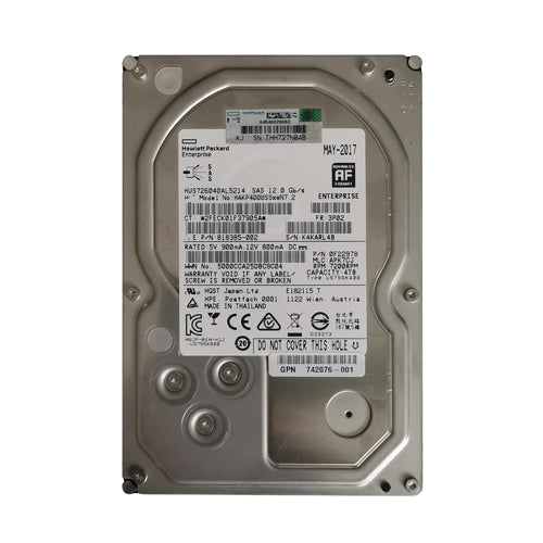 818385-002 HP 4TB 7200RPM SAS 6Gb/s Dual Port LFF 3.5-inch Nearline Hard Drive with Tray for 3PAR StorServe M6720