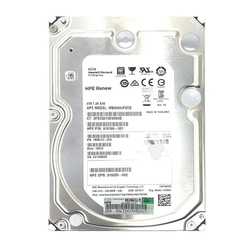 819199-001 HP 8TB 7200RPM SAS 12Gb/s Hot-Pluggable 512n 3.5-Inch Midline Hard Drive for G10 ProLiant Servers