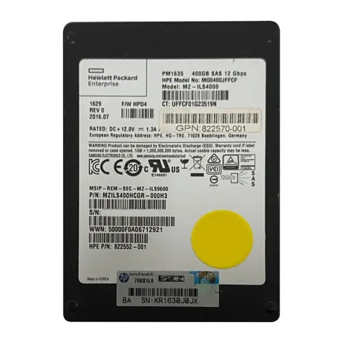 822552-001 HP 400GB SAS 12Gb/s Mixed Use SFF 2.5-Inch Solid State Drive with Smart Carrier for ProLiant ML350 Gen10