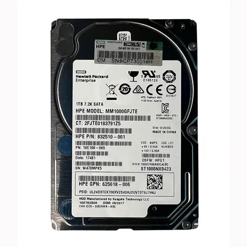 832510-001 HP 1TB 7200RPM SATA 6Gb/s Hot-Pluggable 2.5-Inch Midline Hard Drive for ProLiant Server & Storage Array
