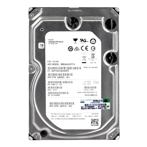 846509-001 HP 6TB 7200RPM SAS 12Gb/s Hot-Pluggable 512n 3.5-Inch Midline Hard Drive for G10 ProLiant Servers