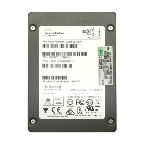 846623-001 HP 1.6TB SAS 12Gb/s Hot Swappable Write Intensive SFF 2.5-Inch Solid State Drive with Smart Carrier for ProLiant ML350 Gen10