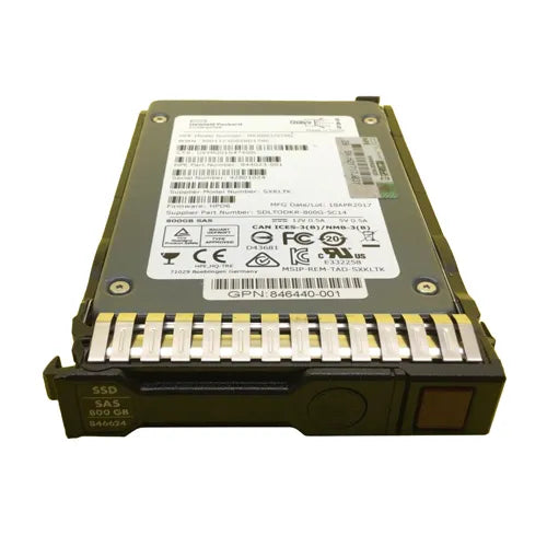 846624-001 HP 800GB Multi-Level Cell SAS 12Gb/s Hot Swappable Mixed Use SFF 2.5-Inch Enterprise Solid State Drive with Smart Carrier for ProLiant DL560 Gen10