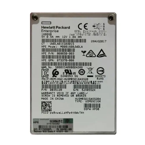 868650-003 HP 1.6TB SAS 12Gb/s Mixed Use SFF 2.5-Inch Solid State Drive