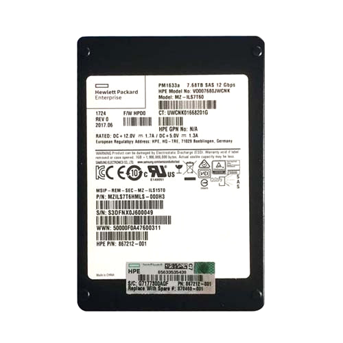 870460-001 HP 7.68TB SAS 12Gb/s Read Intensive 2.5-inch Solid State Drive