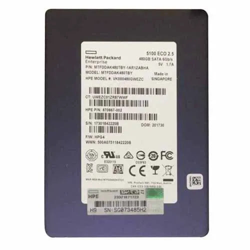 870667-002 HP 480GB Triple-Level Cell SATA 6Gb/s Hot Swappable Read Intensive 2.5-Inch Solid State Drive with Smart Carrier for ProLiant DL360 Gen10