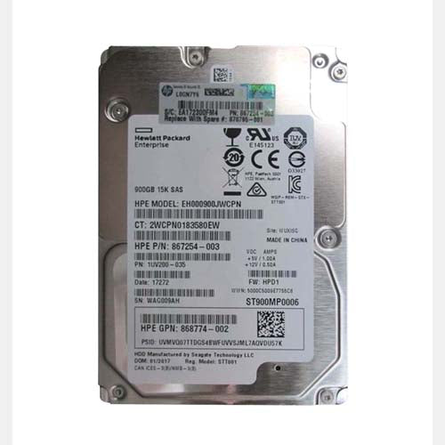 870795-001 HP 900GB 15000RPM SAS 12Gb/s Hot-Pluggable (512n) SFF 2.5-inch Digitally Signed Firmware Hard Drive with Smart Carrier for Gen8/10 ProLiant Server