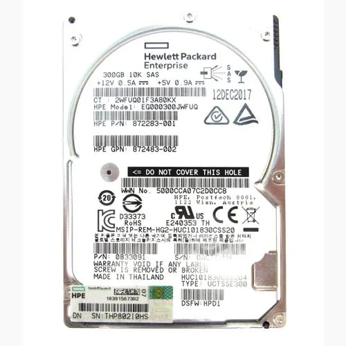 872283-001 HP 300GB 10000RPM SAS 6Gb/s NHP SFF Dual Port 2.5-inch Hard Drive for ProLiant Server
