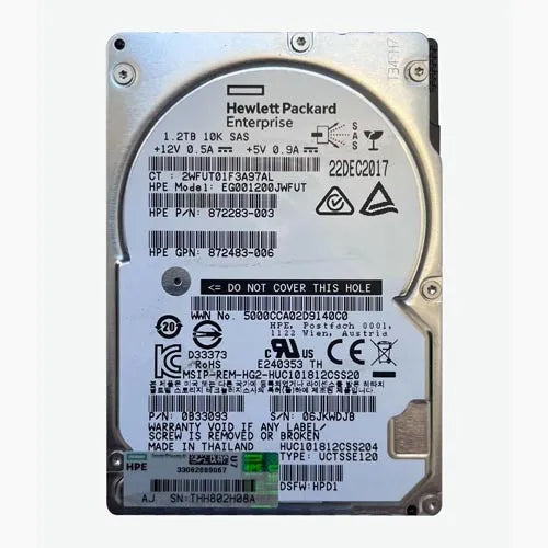 872283-003 HP 1.2TB 10000RPM SAS 12Gb/s 64MB Cache Hot-Pluggable (512n) SFF 2.5-inch Hard Drive with Smart Carrier for Gen8/10 ProLiant Server/Storage Array