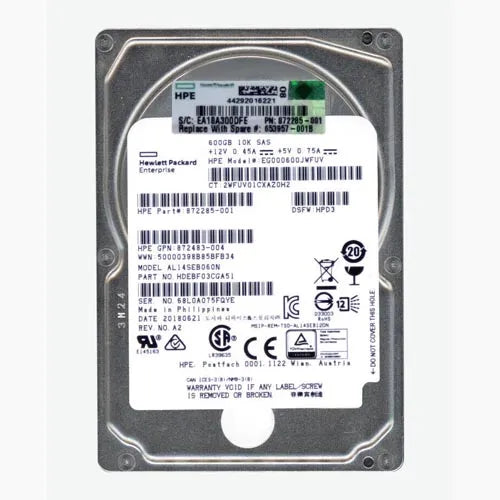 872285-001 HP 600GB 10000RPM SAS 12Gb/s Hot Pluggable 2.5-Inch Hard Drive for SAN Storage Array