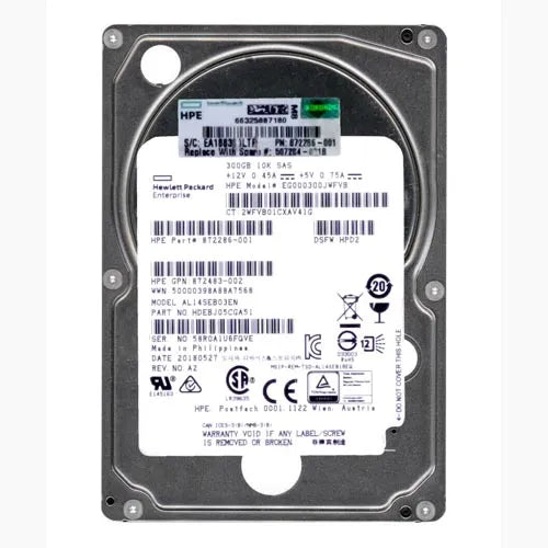 872286-001 HP 300GB 10000RPM SAS 12Gb/s Hot Swappable 128MB Cache 2.5-Inch Hard Drive