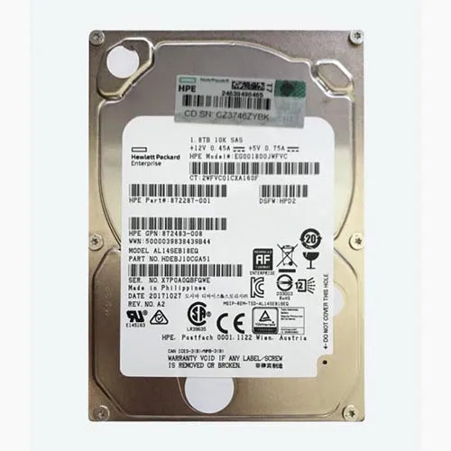 872287-001 HP 1.8TB 10000RPM SAS 12Gb/s Hot Pluggable 512e SFF 2.5-Inch Enterprise Hard Drive with Hot Pluggable Smart Carrier for ProLiant BL465c Gen9