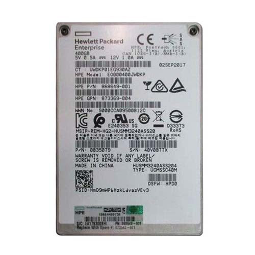 873562-001 HP 400GB Multi-Level Cell SAS 12Gb/s Hot Pluggable Write Intensive SFF 2.5-Inch Solid State Drive for ProLiant Servers and Storage Arrays